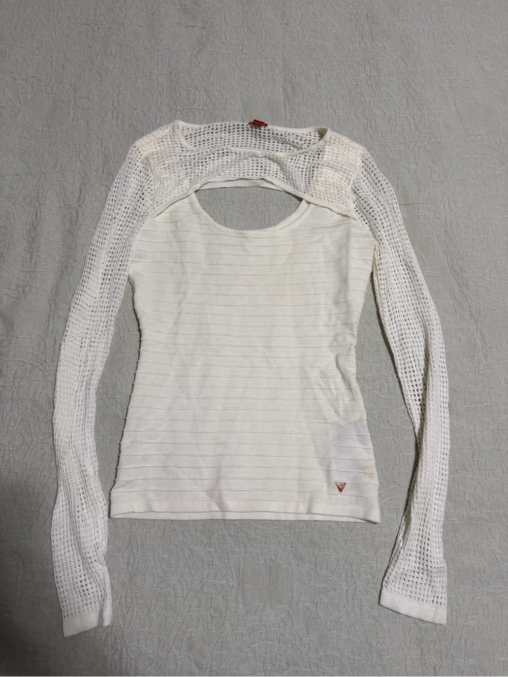 Guess Cream Layered Open-Shoulder Knit Top